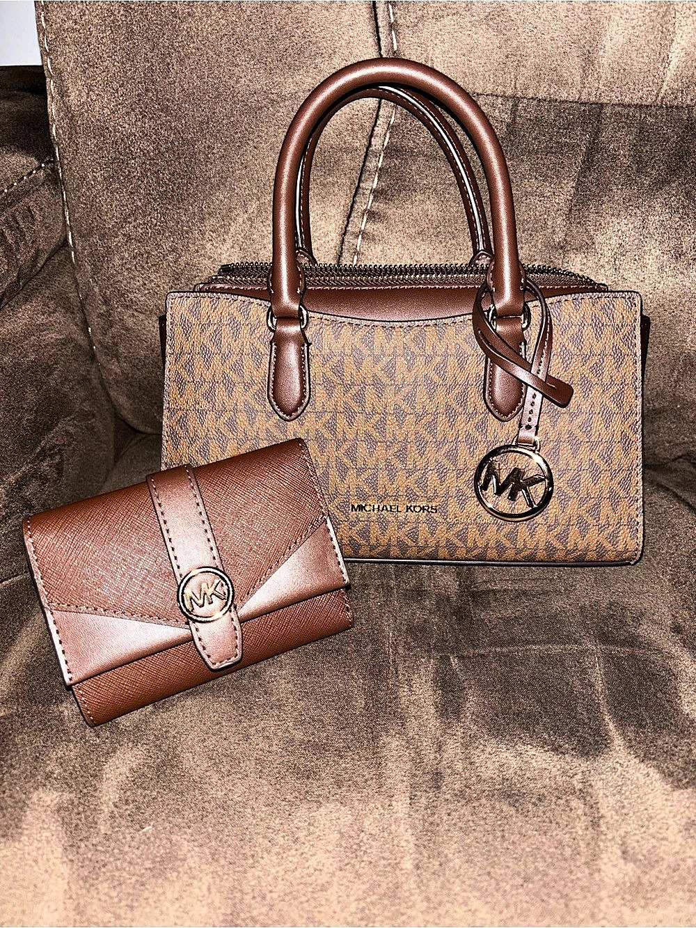 Michael Kors Arden Small Signature Logo Messenger Bag + Medium Wallet Nutmeg